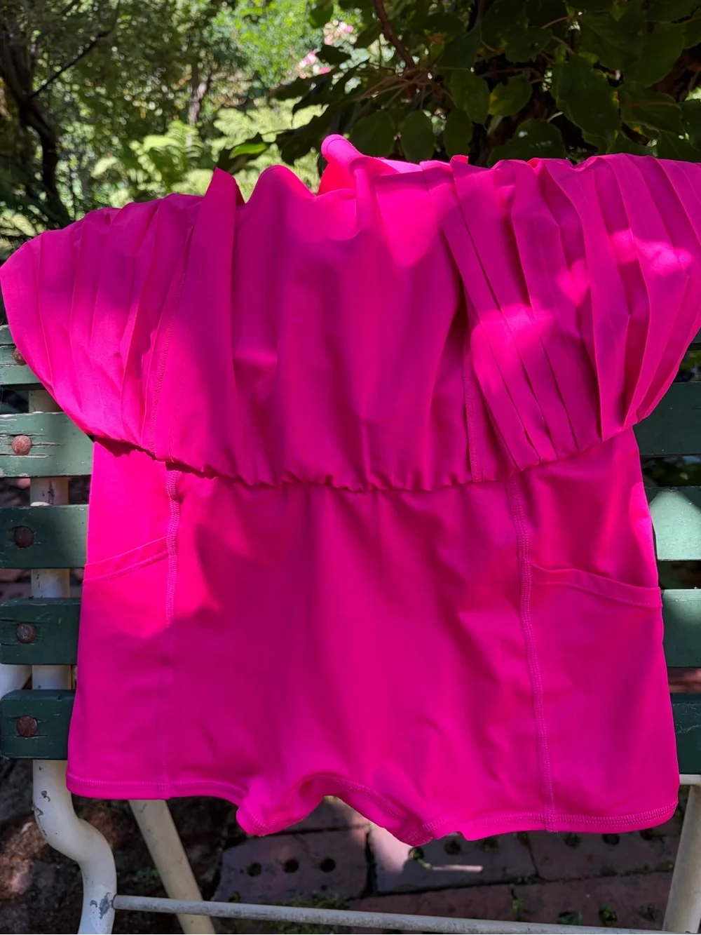ALO Yoga Hot Pink Pleated Skater Skirt with Black Waistband